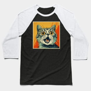 Shocked Cat Cartoon Vintage Cartoon Cat Crazy Baseball T-Shirt